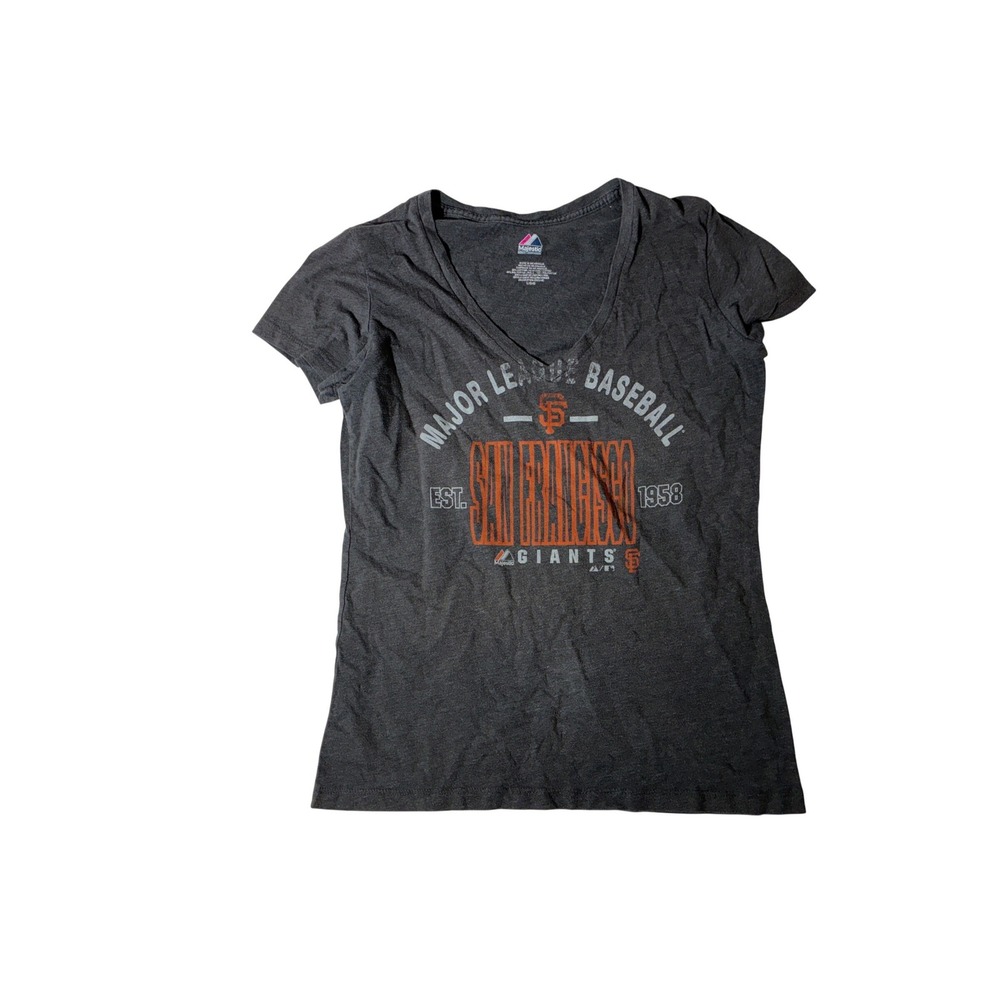 Majestic Womens San Francisco Giants‎ MLB V-Neck Graphic Tee Gray Large